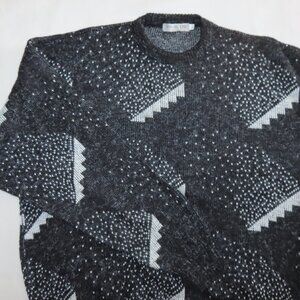 Sequel LTD Vintage Grandpa Sweater Wool Blend Crew Neck Pullover Black White USA